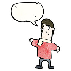 cartoon friendly man with speech bubble