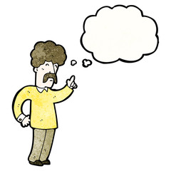 cartoon seventies style man with mustache and thought bubble