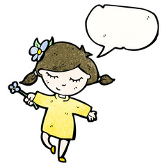 friendly girl with speech bubble cartoon