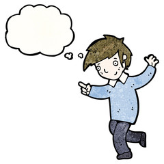 cartoon happy boy with thought bubble
