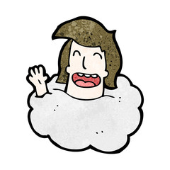cartoon man in cloud waving
