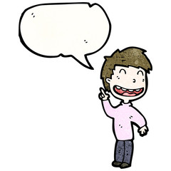 cartoon grinning boy with speech bubble