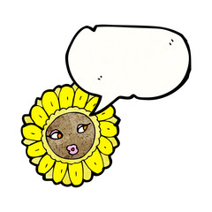 cartoon pretty flower face with speech bubble
