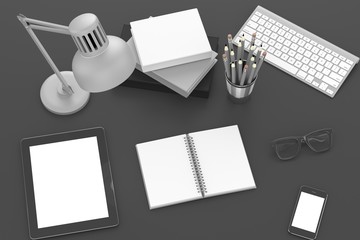 laptop and office stuff, workplace, top view