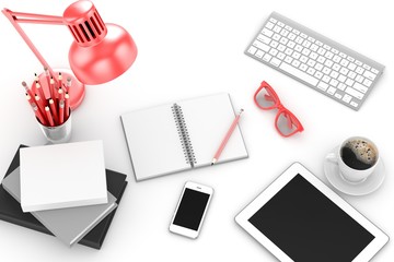 laptop and office stuff, workplace, top view