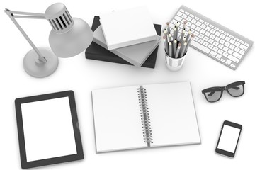 laptop and office stuff, workplace, top view