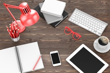 laptop and office stuff, workplace, top view