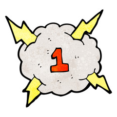 cartoon thunder cloud with number one