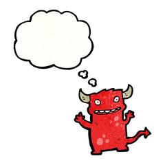 cartoon little devil with thought bubble