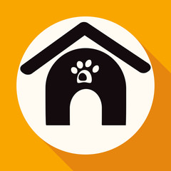 dog house icon on white circle with a long shadow