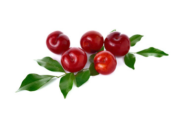 Ripe plum fruit on white background