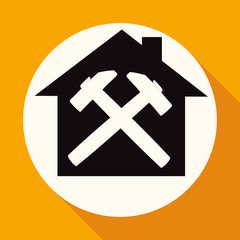 Obraz premium Icon house on white circle with a long shadow