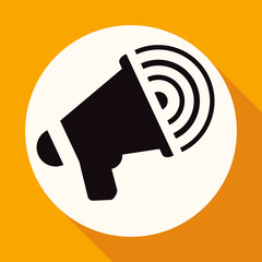 Megaphone icon on white circle with a long shadow