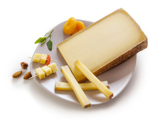 Swiss Gruyere cheese in a plate