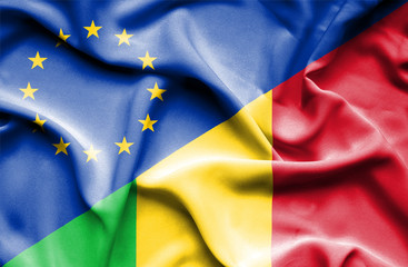 Waving flag of Mali and EU
