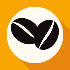 Icon Coffee beans on white circle with a long shadow