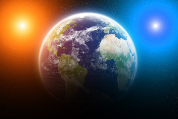 Obraz na płótnie Canvas Sunrise over planet Earth in space