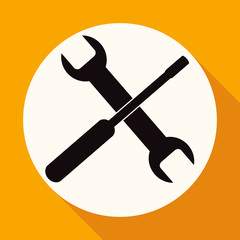 Setting icon on white circle with a long shadow