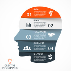 Vector puzzle human face infographic. Lines brainstorming