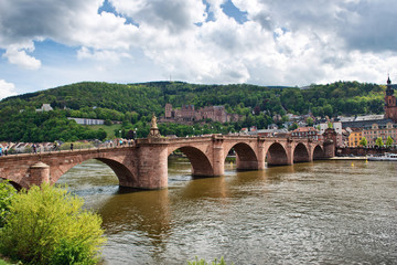 Fototapeta na wymiar Old Bridge Over Neckar River with View of Old Town