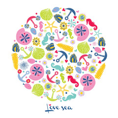 Love sea! Marine motif. Vector illustration.