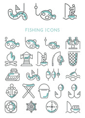 Fishing Icons set vector design