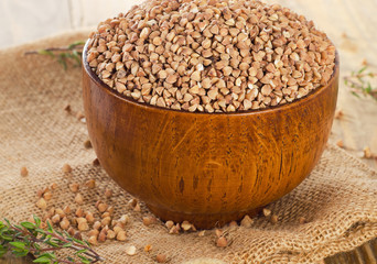 Buckwheat  on  a old  wooden table.
