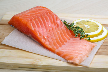 Salted Salmon on the wood background