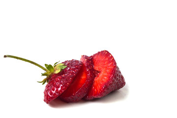 cut into three pieces of ripe strawberries