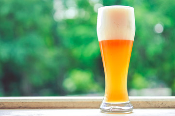 Hand holding glass of beer