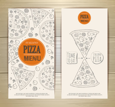 Set of banners with pizza. Sketch illustration
