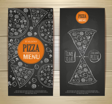 Chalk drawing pizza. Set of banners