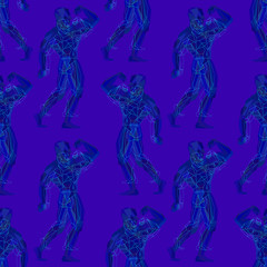 Spotrs seamless pattern with silhouettes of Polygonal blue