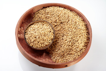 Paddy on coconut & Tray isolated on white background