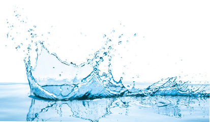 blue water splash, isolated on white background