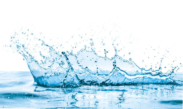 blue water splash, isolated on white background