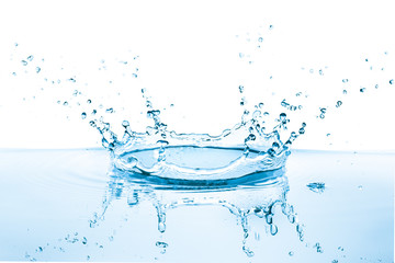 blue water splash, isolated on white background