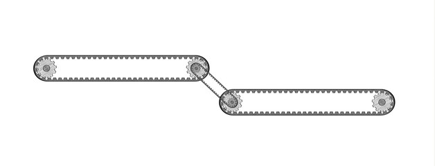 two connected conveyor belts with two cogwheels