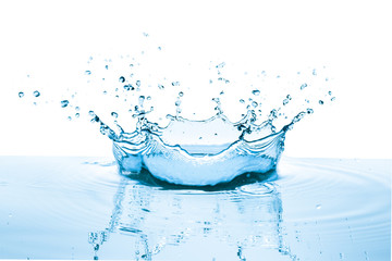 blue water splash, isolated on white background