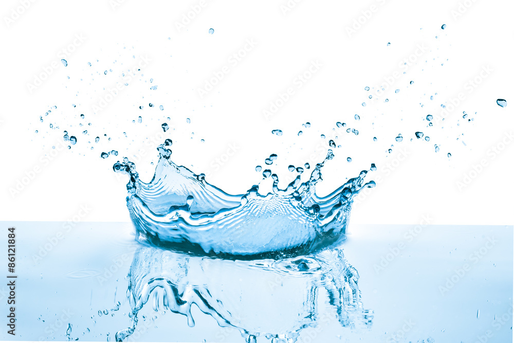 Sticker blue water splash, isolated on white background