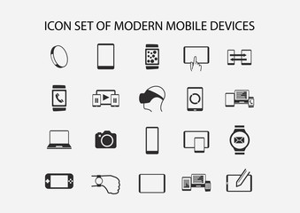 Vector icon set for modern mobile devices such as smartphone, tablet, smart watch