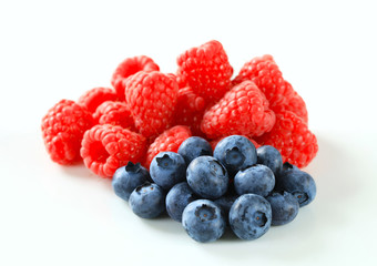 Fresh raspberries and blueberries