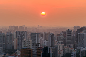 View of Singapore in the evening at sunset.