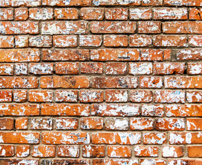 Grungy brick wall texture with remains of torn posters