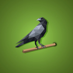 Black Raven bird vector in low polygon art