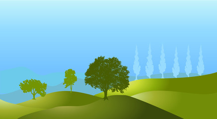 landscape tree silhouette hills vector background