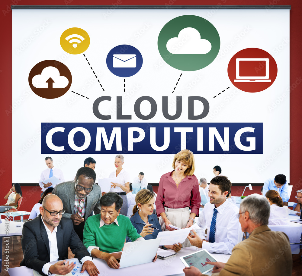 Poster cloud computing online internet sharing storage concept