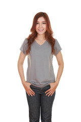 young beautiful female with blank t-shirt