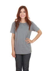 Fototapeta premium young beautiful female with blank t-shirt