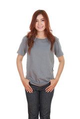 young beautiful female with blank t-shirt